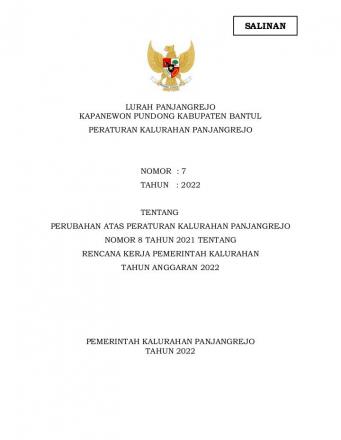 Peraturan Kalurahan No : 07 Tahun 2022