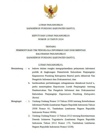Keputusan Lurah Panjangrejo Nomor 18 Tahun 2024