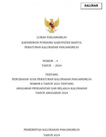 Peraturan Kalurahan Panjangrejo No 4 Tahun 2024