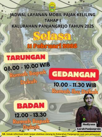 Jadwal Layanan Mobil Pajak Keliling Tahap 1