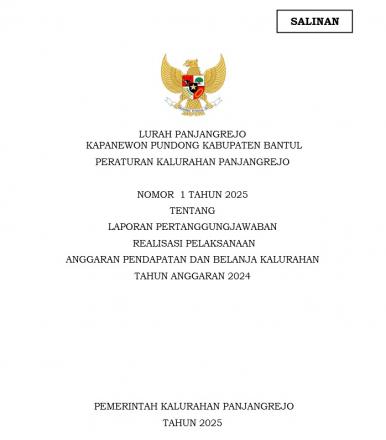 Peraturan Kalurahan Panjangrejo Nomor 1 Tahun 2025