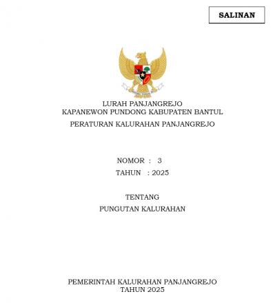 Peraturan Kalurahan Panjangrejo Nomor 3 Tahun 2025