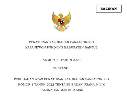 Peraturan Kalurahan Panjangrejo Nomor 4 Tahun 2025