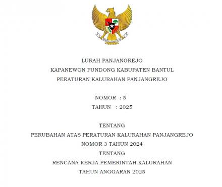 Peraturan Kalurahan Panjangrejo Nomor 5 Tahun 2025
