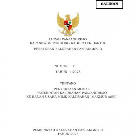 Peraturan Kalurahan Panjangrejo Nomor 7 Tahun 2025