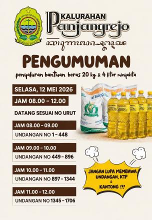 Penyaluran Bantuan Beras & Minyak di Kalurahan Panjangrejo