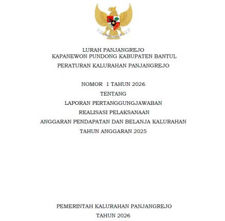 Peraturan Kalurahan Panjangrejo Nomor 1 Tahun 2026