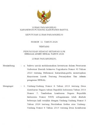 Peraturan Kalurahan Panjangrejo Nomor 11 Tahun 2026 ( SINKAL)